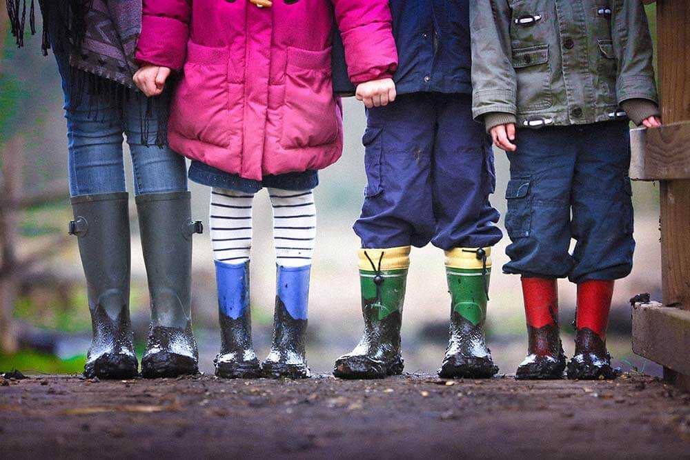 legs of kids in gumboots